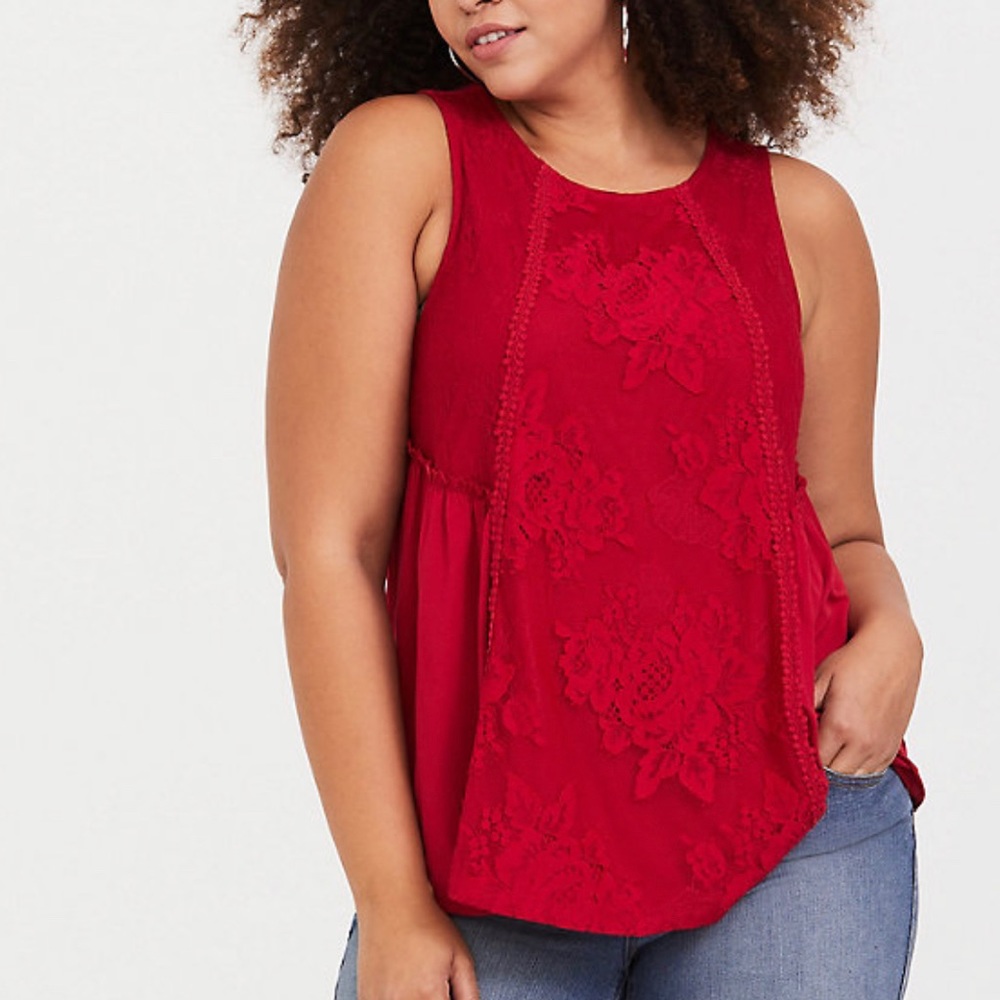 Torrid Red Sleeveless Lace Blouse